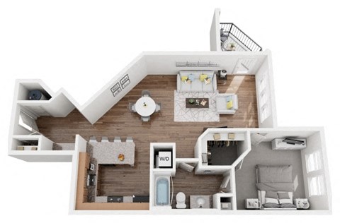 Floor plan for 1 bed, 1 bath, 924 sqft